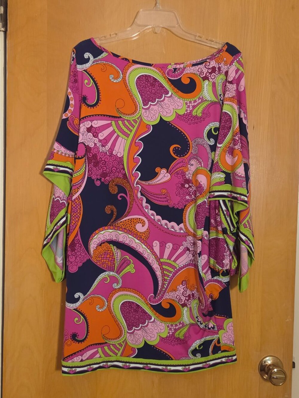 Trina Turk Multicolor Paisley Tunic Dress Kaftan Sz L Swim Cover Resort Mod 70s